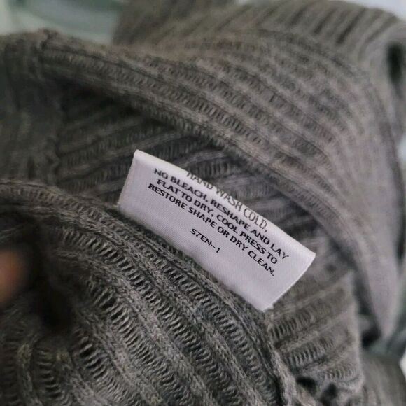 Eileen Fisher Sweater Women Gray Medium Ribbed Knit Angle Front Cardigan Minimal - Picture 6 of 7